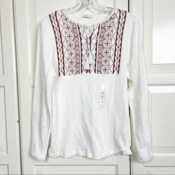 NWOT LC Waikiki | Boho Style Long Sleeve Tie Collar  Blouse Size Large - Picture 4 of 9